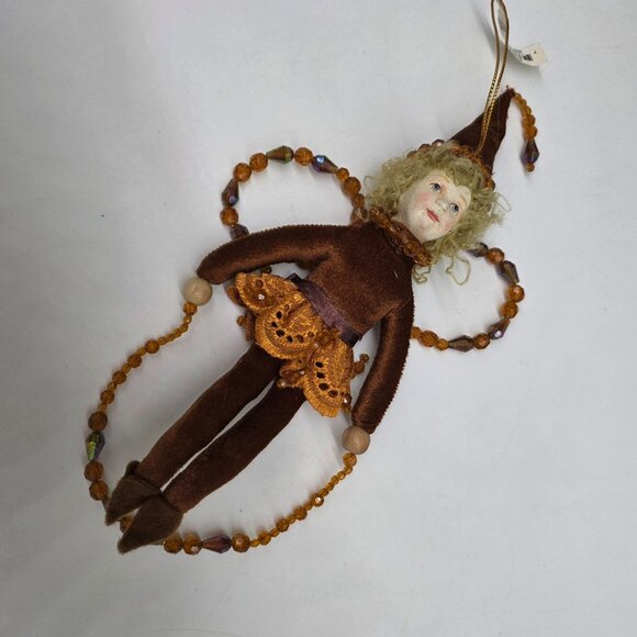 Department 56 Brown Velvet Fairy Doll Beaded Wings & Lace Skirt 10" - Picture 7 of 8